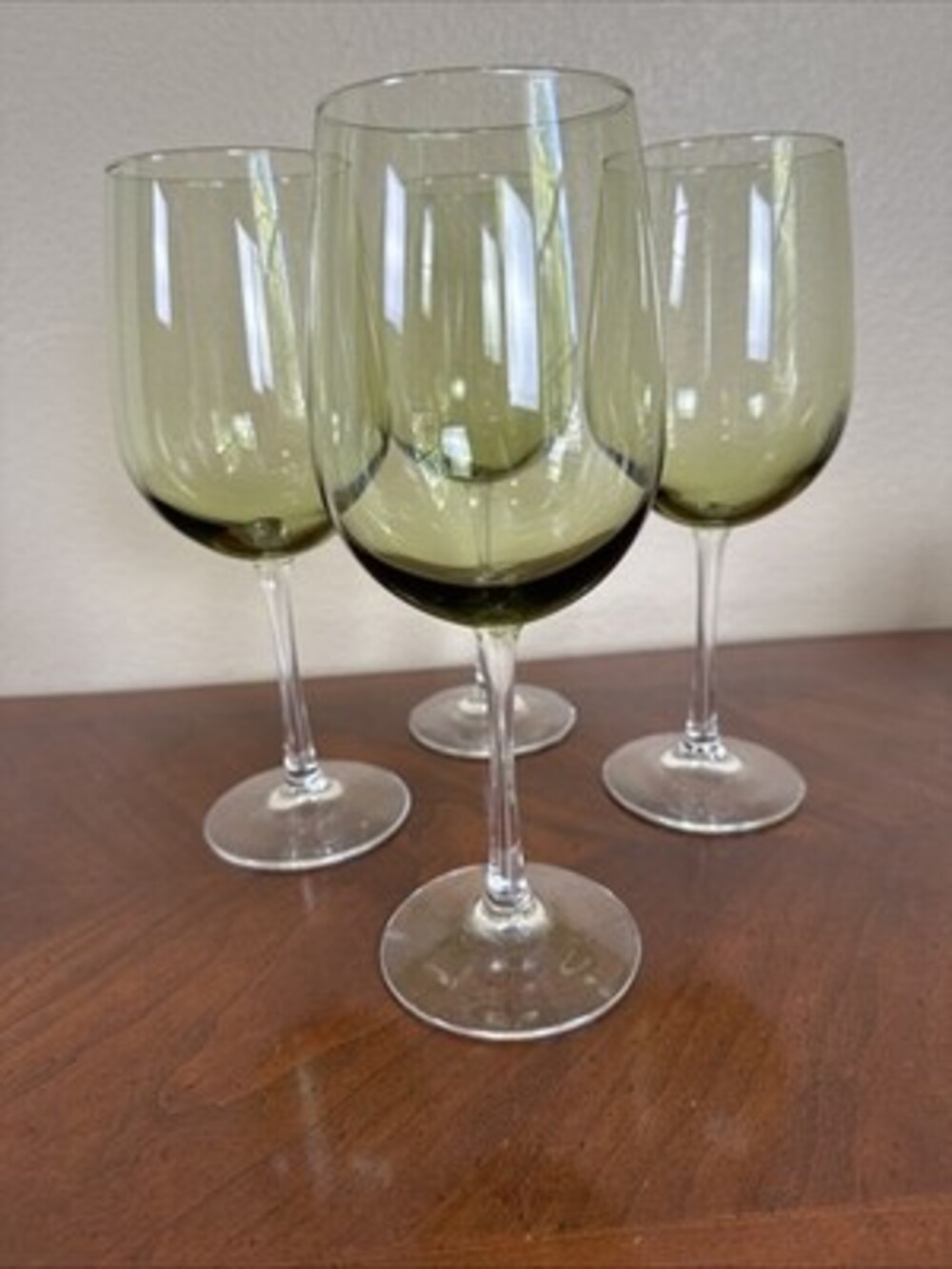 Pier 1 Hand Blown Pantiago Olive Green Avocado MCM Crystal Wine Glasses Set Of 4